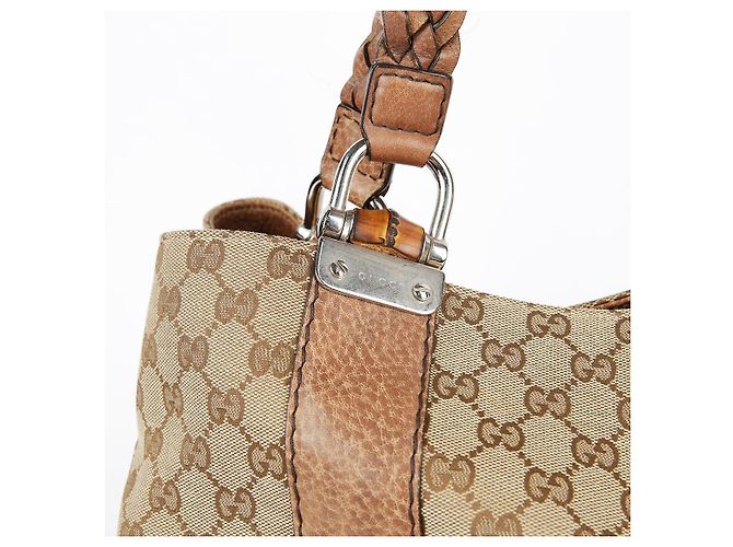 Bamboo Gucci Bolsa Tote com acabamento em couro marrom e decoração de bambu - vista 2