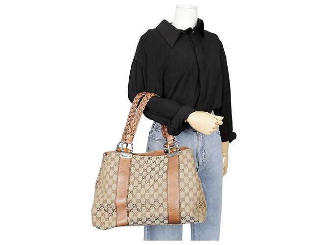 Bamboo Gucci Bolsa Tote com acabamento em couro marrom e decoração de bambu - vista 24