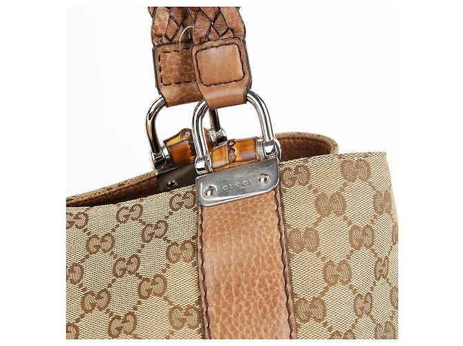 Bamboo Gucci Bolsa Tote com acabamento em couro marrom e decoração de bambu - vista 3