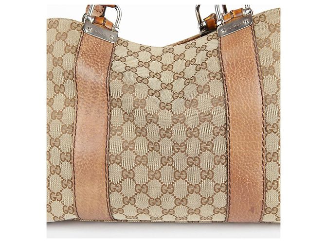 Bamboo Gucci Bolsa Tote com acabamento em couro marrom e decoração de bambu - vista 4