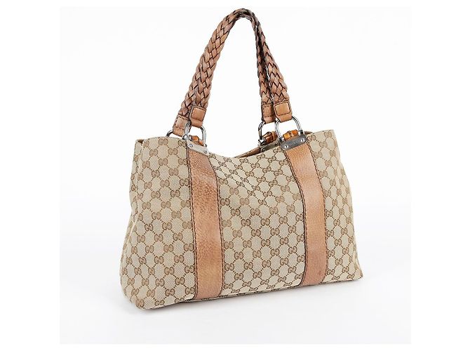 Bamboo Gucci Bolsa Tote com acabamento em couro marrom e decoração de bambu - vista 6