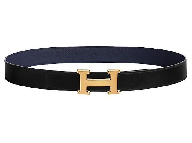 Hermès Buckle Reversible Black Navy Gold Matte Men's Leather Belt Blue - view 2