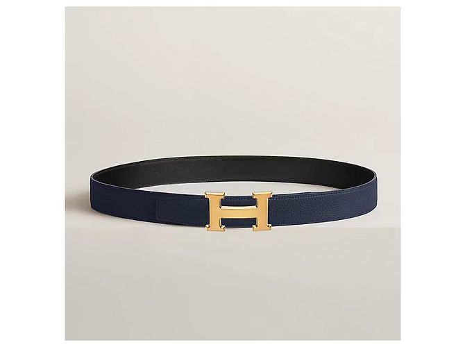 Hermès Buckle Reversible Black Navy Gold Matte Men's Leather Belt Blue - view 3
