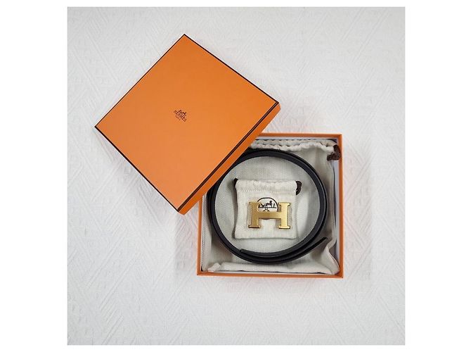 Hermès Buckle Reversible Black Navy Gold Matte Men's Leather Belt Blue - view 9