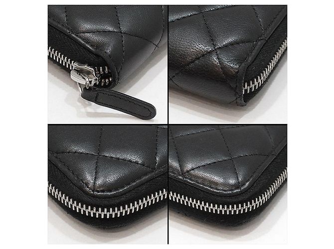 Chanel Portafoglio lungo classico in agnello nero con zip argentata - vista 10