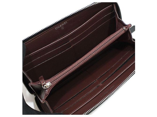 Chanel Portafoglio lungo classico in agnello nero con zip argentata - vista 8