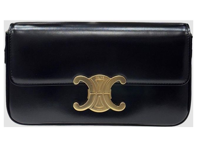 Céline Borsa a tracolla Claude in pelle di vitello lucida nera Nero - vista 2