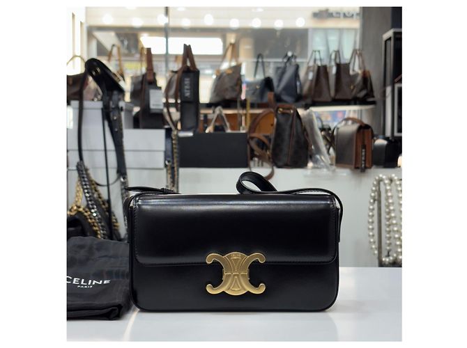 Céline Borsa a tracolla Claude in pelle di vitello lucida nera Nero - vista 3