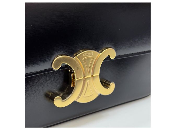 Céline Borsa a tracolla Claude in pelle di vitello lucida nera Nero - vista 4