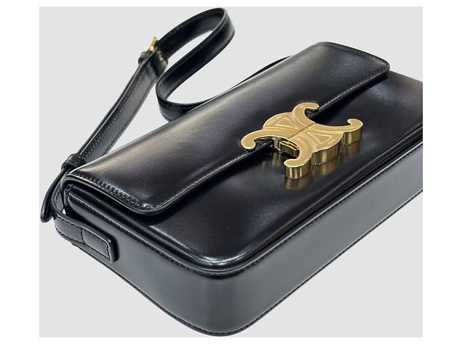 Céline Borsa a tracolla Claude in pelle di vitello lucida nera Nero - vista 5