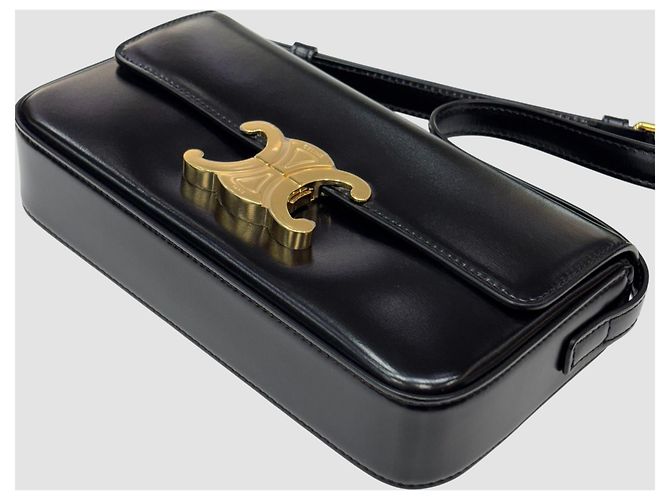 Céline Borsa a tracolla Claude in pelle di vitello lucida nera Nero - vista 6