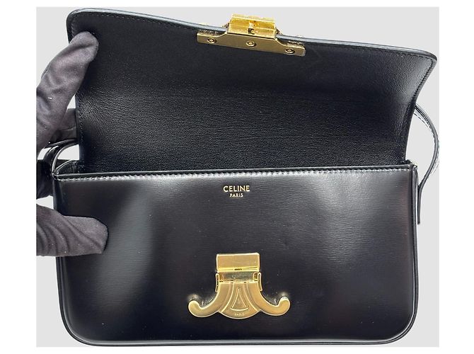 Céline Borsa a tracolla Claude in pelle di vitello lucida nera Nero - vista 7