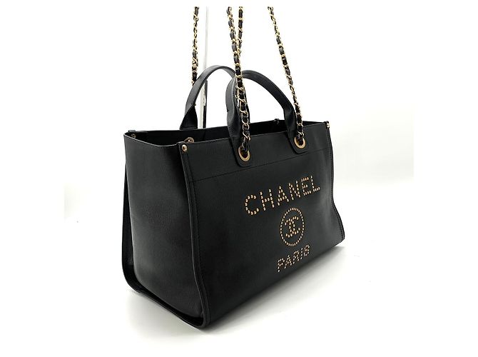 Chanel Borsa Tote Deauville Caviar dorata Nero - vista 2