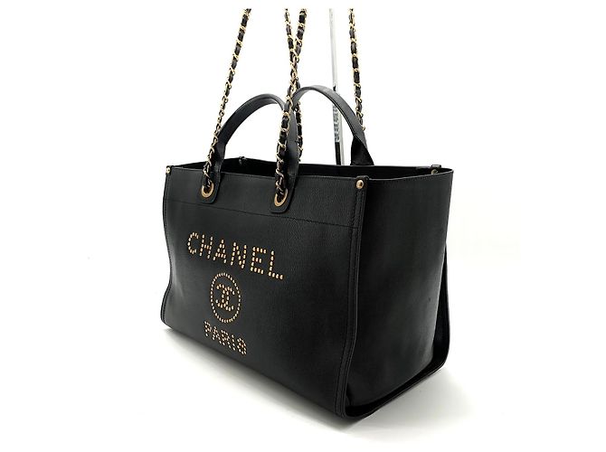 Chanel Borsa Tote Deauville Caviar dorata Nero - vista 3