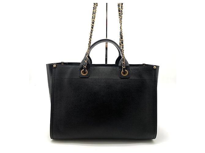 Chanel Borsa Tote Deauville Caviar dorata Nero - vista 4