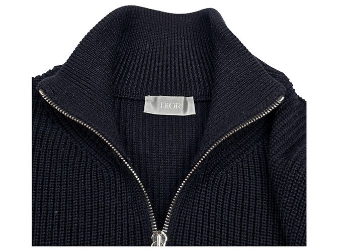 Dior Logo Patch Half-Zip Knit Blue - view 4