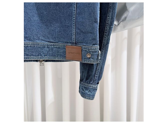 Tom Ford Giacca bomber in denim blu con shearling - vista 6