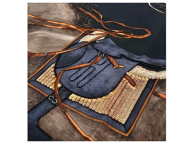 Hermès Sciarpa quadrata in seta da donna Grand Galop con ricami in perline di vetro Multicolore - vista 9