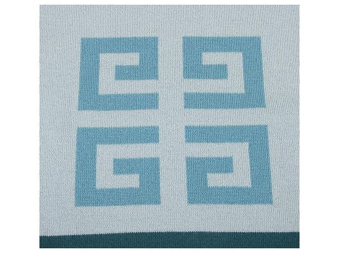 Givenchy Bufanda de lana azul cielo con patrón de logotipo - vista 3