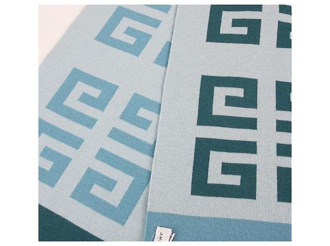 Givenchy Bufanda de lana azul cielo con patrón de logotipo - vista 5
