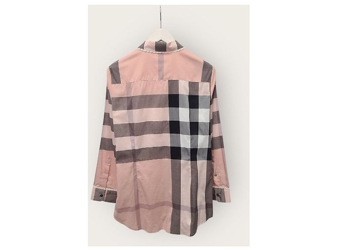Burberry Camicia a quadri in cotone e pizzo rosa Indie - vista 4