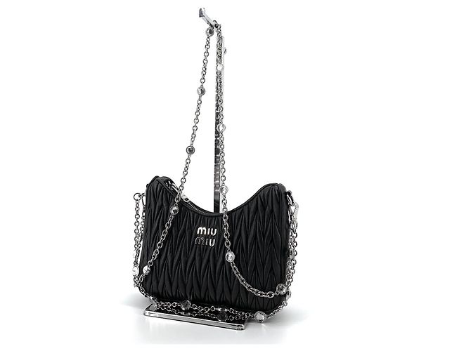 Miu Miu Borsa a Spalla Hobo con Catena in Nappa e Cristalli Crossbody Rosso - vista 2