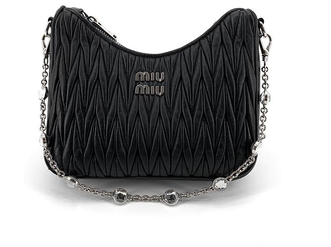Miu Miu Borsa a Spalla Hobo con Catena in Nappa e Cristalli Crossbody Rosso - vista 3