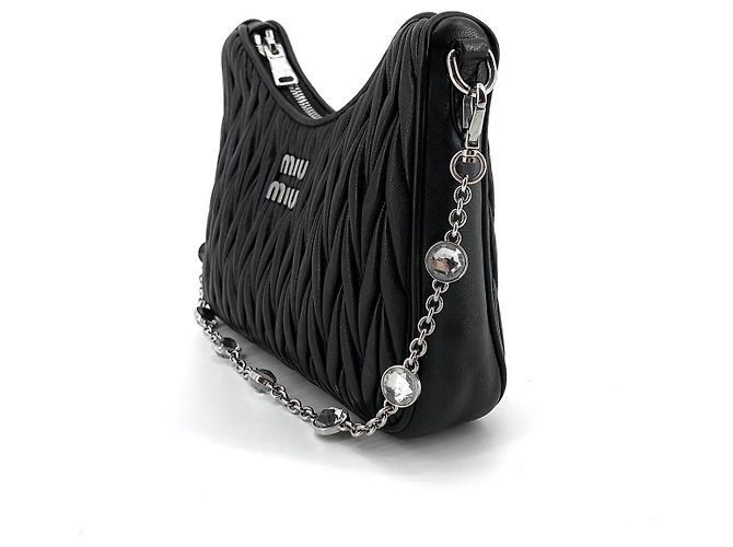 Miu Miu Borsa a Spalla Hobo con Catena in Nappa e Cristalli Crossbody Rosso - vista 5