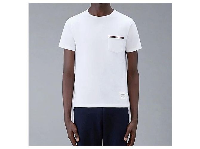 Thom Browne Camiseta de jersey de algodón de peso medio con bolsillo RWB Plata - vista 3