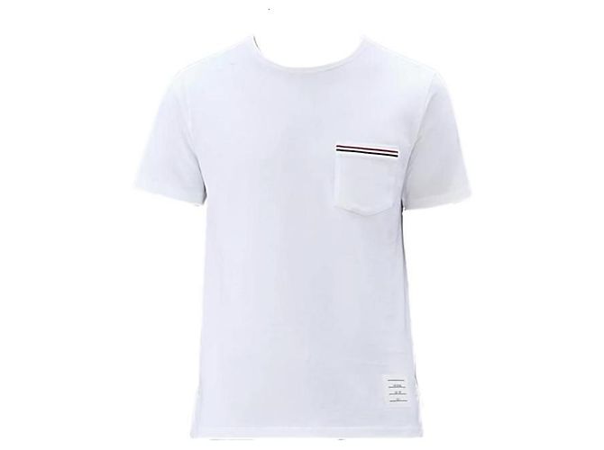 Thom Browne Camiseta de jersey de algodón de peso medio con bolsillo RWB Plata - vista 7