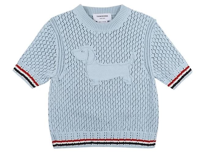 Thom Browne Strick-T-Shirt Hector Pointel Blau - Ansicht 3