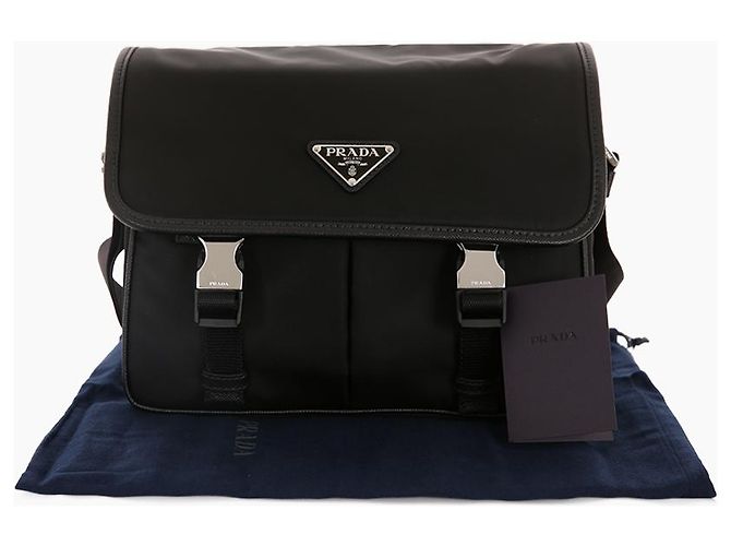 Prada Bolsa de ombro nylon e couro Saffiano com fivela Preto - vista 11