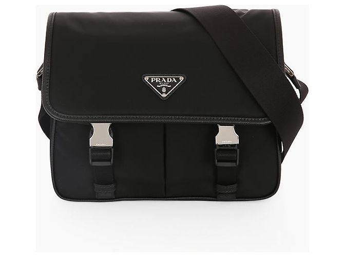 Prada Bolsa de ombro nylon e couro Saffiano com fivela Preto - vista 2