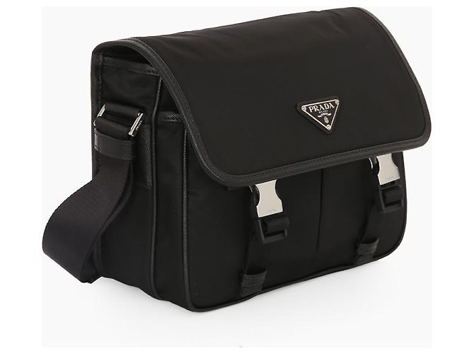 Prada Bolsa de ombro nylon e couro Saffiano com fivela Preto - vista 3