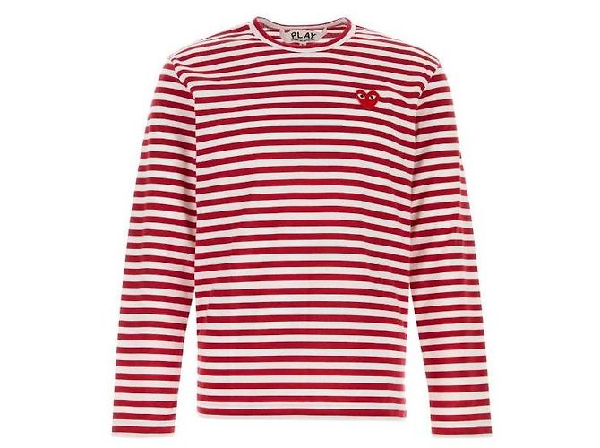 Comme Des Garcons Camiseta de manga larga a rayas con parche de corazón rojo - vista 4