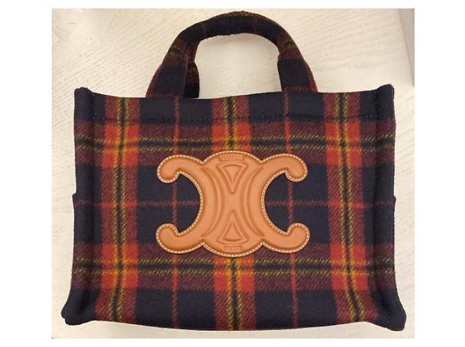 Céline Piccola Cabas in pelle di vitello con tessuto tartan Multicolore - vista 4