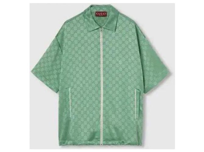 Gucci Relaxed Fit GG Satin-Kurzarmhemd Grün - Ansicht 4