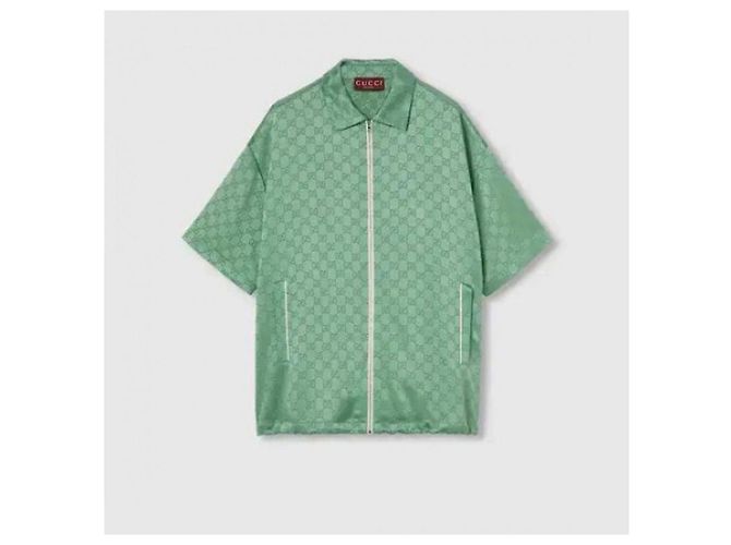 Gucci Relaxed Fit GG Satin-Kurzarmhemd Grün - Ansicht 5