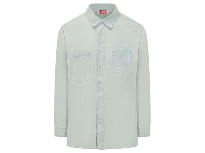 Kenzo Chambray-Denim-Workwear-Hemd, Stone Bleach Blau - Ansicht 4