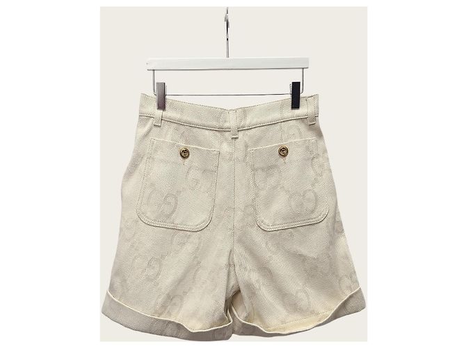 Gucci Pantaloncini in cotone GG Maxi Avorio Bianco - vista 4