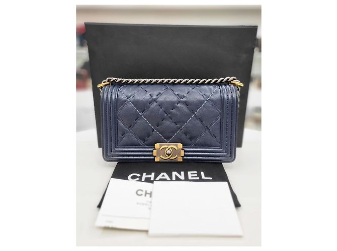 Chanel Boy Bag Vintage Navy Small Shoulder Bag Blu - vista 2