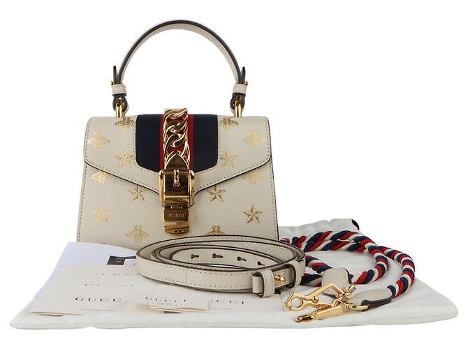Borsa a tracolla Gucci Bee Star Mini Sylvie Bianco - vista 8