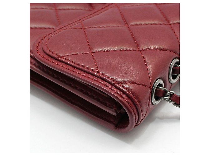 Chanel Borsa a tracolla e crossbody Classic Logo in agnello rosso ruthenium - vista 12