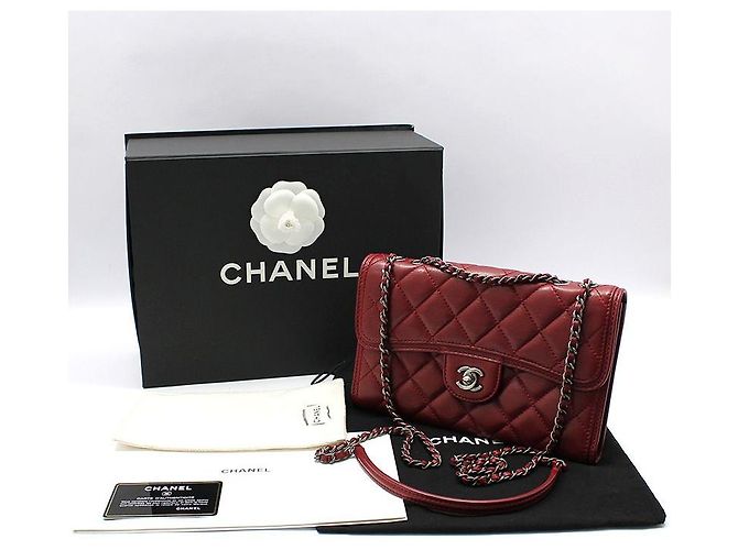 Chanel Borsa a tracolla e crossbody Classic Logo in agnello rosso ruthenium - vista 2