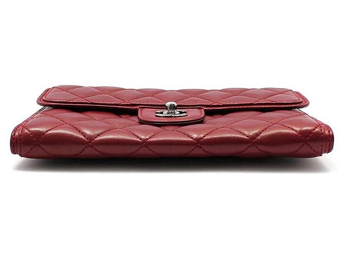 Chanel Borsa a tracolla e crossbody Classic Logo in agnello rosso ruthenium - vista 5