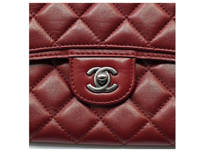 Chanel Borsa a tracolla e crossbody Classic Logo in agnello rosso ruthenium - vista 7