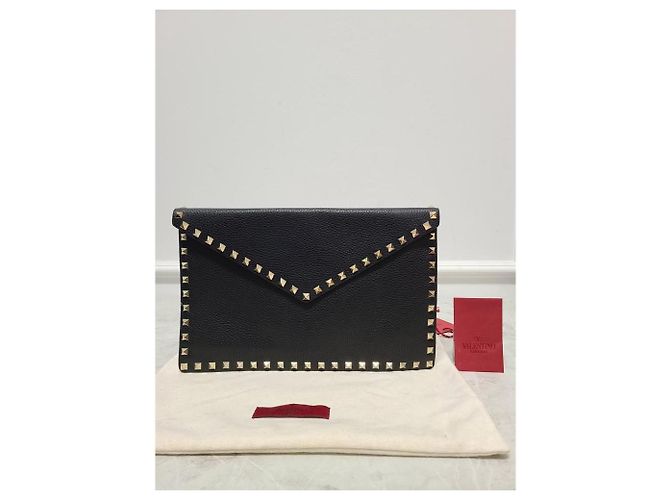 Valentino Clutch a bustina Rockstud in pelle nera Nero - vista 7
