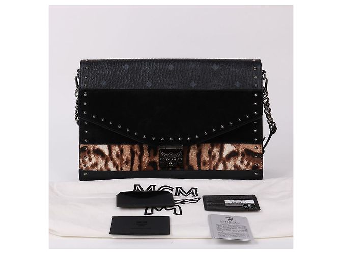 MCM Borsa a tracolla con catena leopardata e borchie - vista 11