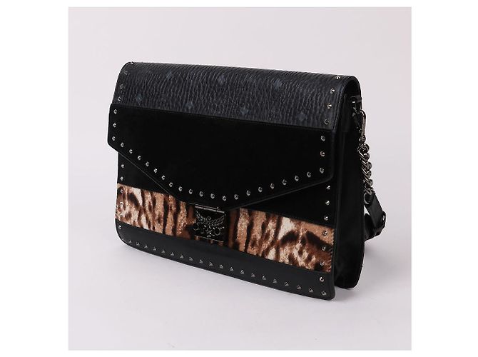 MCM Borsa a tracolla con catena leopardata e borchie - vista 3