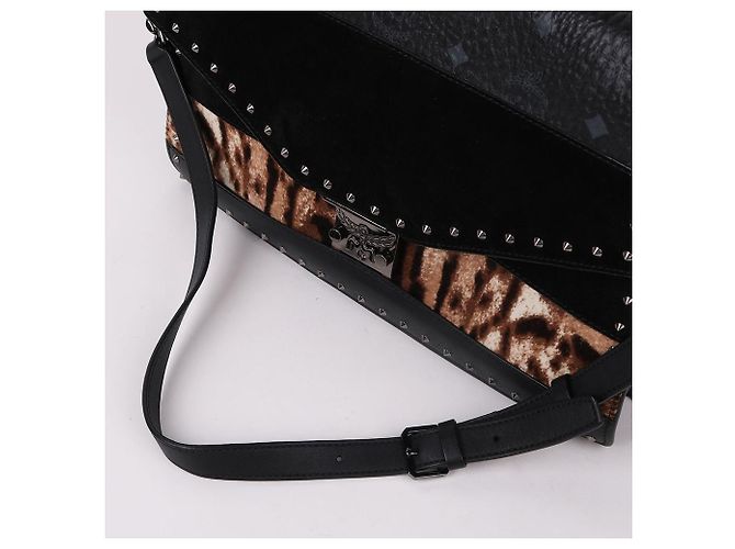 MCM Borsa a tracolla con catena leopardata e borchie - vista 6